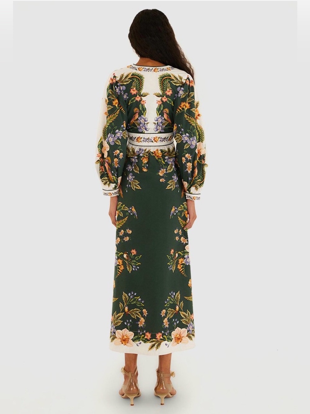 FARM RIO Nature Green Long Sleeve Floral Maxi Dress Size L - Picture 3 of 7